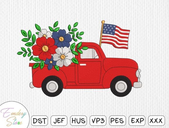 Patriotic Embroidery Design: Red Truck Review